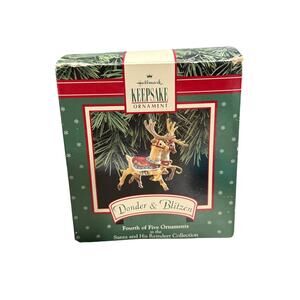 Vintage 90s Hallmark Keepsake Donder & Blitzen Ornament Fourth Of Five Boxed